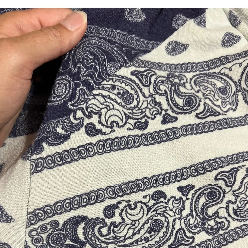 Alice + Olivia Navy White Bandana Elina Paisley Patchwork Pajama Set Boho XS